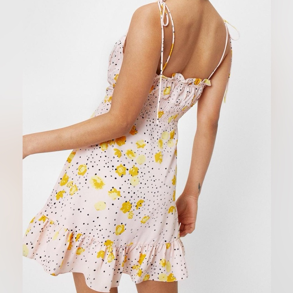 NASTY GAL Petite Floral Polka Dot Tie Mini Dress Size 6 - Picture 11 of 11